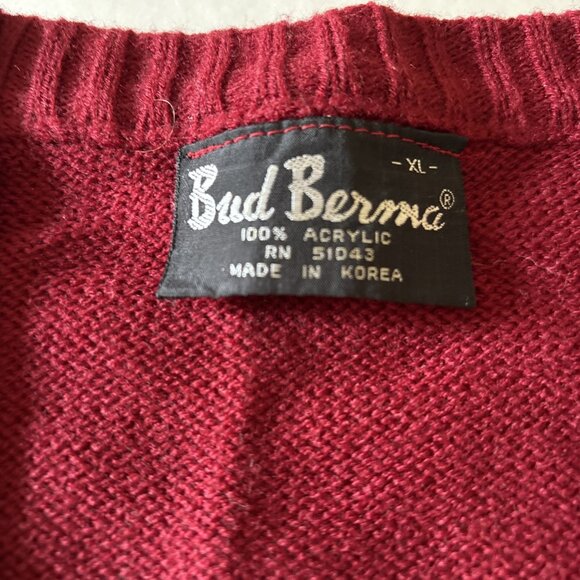 vintage bud burma Burgundy V-neck Sweater Size XL - Picture 2 of 6